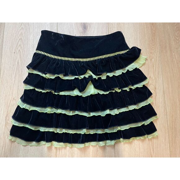 Marc Jacobs Black & Yellow Velvet Ruffle Mini Skirt – Size S whimsy goth - Picture 1 of 4
